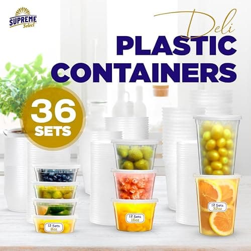 Supreme Deli Plastic Storage Containers with Lids 8oz, 16oz, 32oz [8 sets of each - 24 combo pack] Reusable Food Containers - Microwavable & Freezer friendly - Dishwasher safe - Secure fitting Covers thumbnail 4