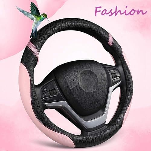 Cxtiy Steering Wheel Cover for Women Leather Universal Steering Wheel Covers for Car 15 inch (Pink) thumbnail 4