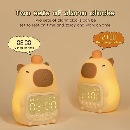 Yiliaw Capybara Alarm Clock with Night Light for Kids, 7 RGB Color Cute Alarm Clocks for Bedrooms Ok to Wake Clocks, Silicone Animal Tabletop Lamp for Teen Girls Boys thumbnail 4