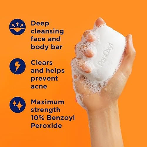 PanOxyl Acne Treatment Bar with 10% Benzoyl Peroxide, Maximum Strength Acne Bar for Face, Chest, and Back, Soap-Free Body Wash, Treats Acne Pimples, Whiteheads, Blackheads, pH Balanced, Vegan, 4 oz thumbnail 3