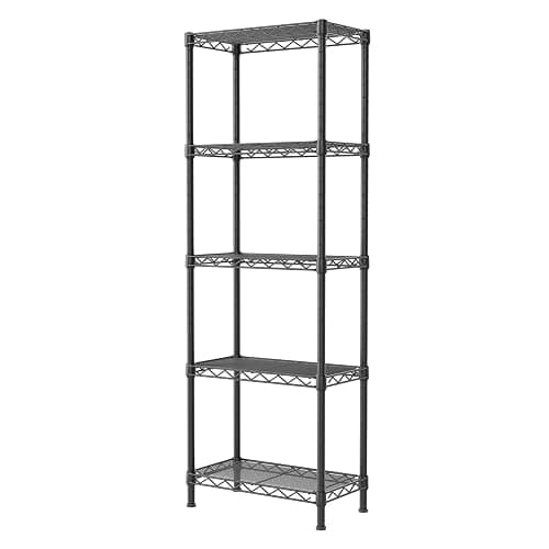 SINGAYE Metal Shelves Wire Shelving:Storage Rack Standing Units Shelf for Kitchen Laundry Bathroom Closet Organizers Pantry Narrow Mesh Adjustable 10" D x 16" W x 55" H Black - Image 1