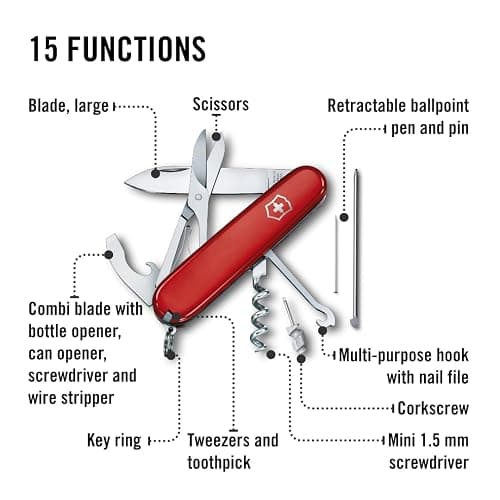 Victorinox Compact Swiss Army Knife, 15 Functions, Swiss Made Pocket Knife with Large Blade, Screwdriver, Corkscrew and Multipurpose Hook - Red thumbnail 4