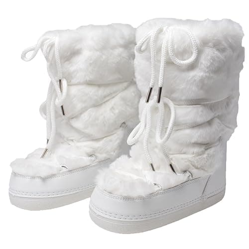 ZHENAIYISHENG Faux Fur Boots for Women - Fuzzy Fluffy Furry Water Resistant Snow Boots for Women - Anti-Slip with Cotton Sponge Lined and TPR Rubber Sole Black White Fur Boots - Image 1