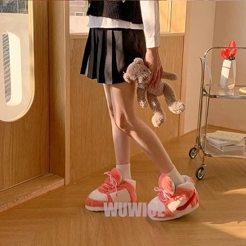 LAPRBY Sneaker Slippers Non Slip Sole Indoor House Plush Slippers Unisex Indoor Floor Cotton Shoes - 4-12 - Pink thumbnail 4
