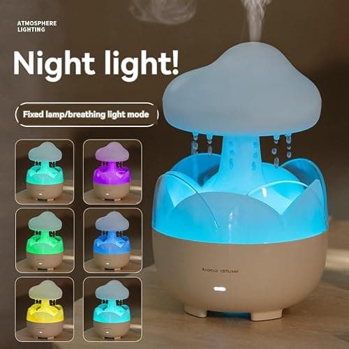 Cenroelon Rain Cloud Humidifier Water Drip Humidifier with Remote Oil Diffusers Lamp Mushroom Humidifier for Bedroom US Plug thumbnail 6