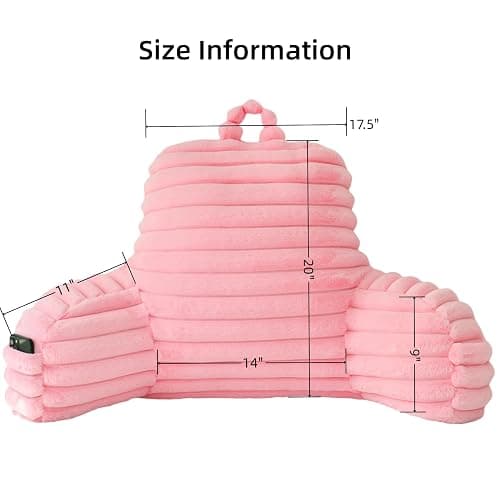 Yaoshuho Large Reading Pillow for Adults, Back Support Pillow for Sitting Up in Bed with Arms, Couch for Lounging Bedrest, Pink thumbnail 2