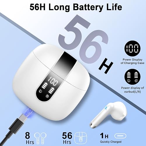 Wireless Earbuds, Bluetooth 5.4 Headphones NEW Wireless Headphones with 4 ENC Mic, 56H Bluetooth Earphones in Ear Noise Cancelling Deep Bass, Mini Ear Buds Bluetooth Earbuds IP7 Waterproof LED Display thumbnail 5