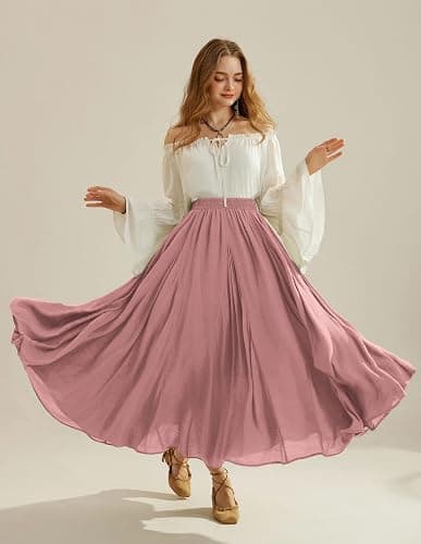 Scarlet Darkness Maxi Skirts for Women Long Flowy Boho Renaissance Skirt with Pockets thumbnail 9