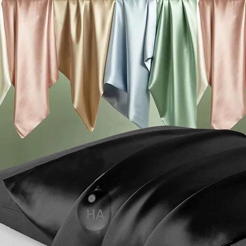 Mulberry Silk Pillow Cases Standard Size, Silk Pillowcase for Hair and Skin, Both Sides Natural Silk Satin Pillowcase for Sleeping Women with Zipper, Gifts for Women Men, Black thumbnail 2