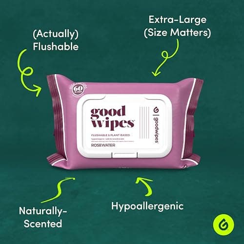 Goodwipes Flushable Wipes – Made with Vitamin E & Aloe – Soft, Individually Wrapped Butt & Feminine Cloths for On-the-Go & Travel Use – Largest Adult Toilet Towelettes – Rosewater, 1 pack, 32 count - Rose - 32 Count (Pack of 1) thumbnail 2