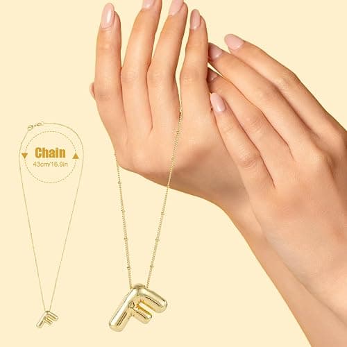 Necklace, 14k Gold Plated Balloon Initial Necklace Personalized Balloon Alphabet Pendant Necklaces Jewelry Gift for Women Girls thumbnail 2