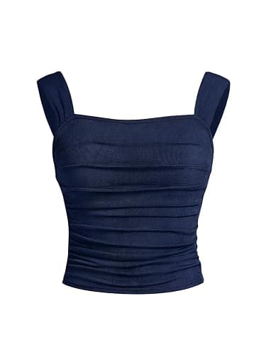 OYOANGLE Girl's Sleeveless Cute Tops Ruched Crop Tank Top | Square Neck, Wide Straps, Summer, Solid, Slim Fit, Teen Girl Clothes - Image 1