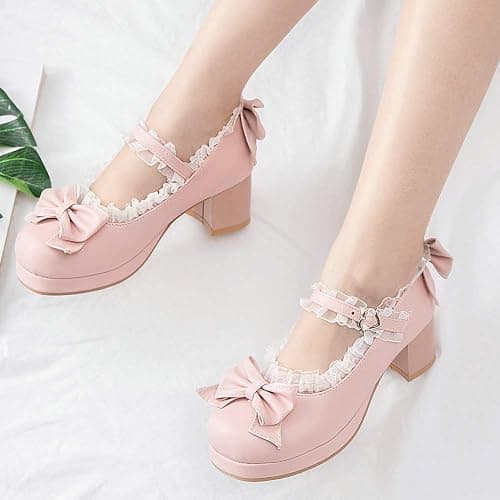 LUXMAX Women Kawaii Mid Block Heel Mary Jane Rockabilly Pumps with Bow Platform Chunky Heel Cute Sweet Shoes thumbnail 7