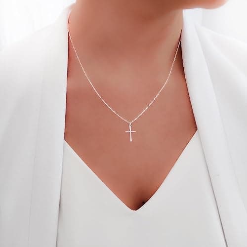 Annika Bella Cross Necklace for Women, 16-18 Inches Silver/Gold Chain, Women's Small Simple Cross Necklaces Religious Charm Jewelry, Faith Gift for Her thumbnail 2