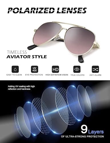 Polarized Aviator Sunglasses for Men and Women, Classic Pilot Sun Glasses with Premium Metal Frame and UV Protection - 06 Gold/Purple Gradient Wine Red thumbnail 3