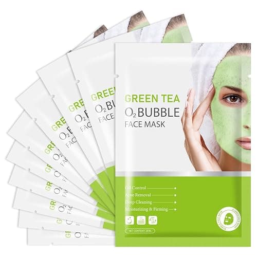 IREV 10 Pack Green Tea O2 Bubble Face Masks Sheet, Bubble Facial Mask, Foaming Face Mask, Purifying Facial Mask for Acne and Pores, Moisturizing Spa Face Masks Skincare, Brightening Beauty Masks - Image 1