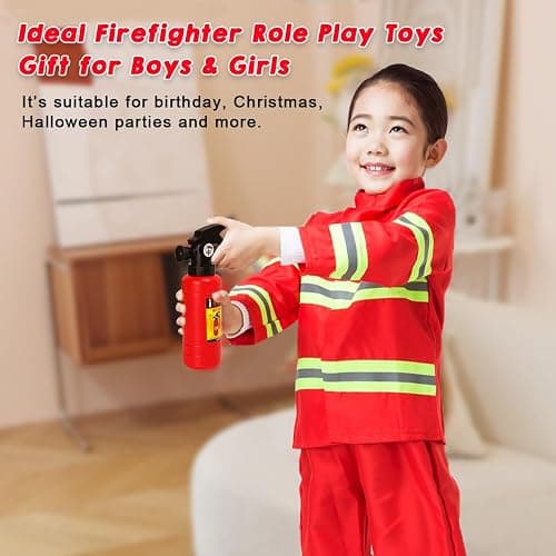 LOYO Kids Role Play World Book Day Costumes, Red Fireman Costume with Firefighter Outfit Toys Accessories for 3 to 6 Year Old Children thumbnail 5