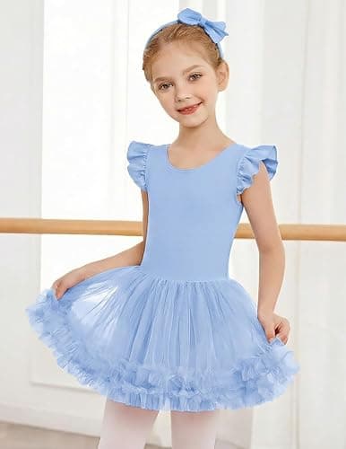 Zaclotre Tutu Dance Dresses for Girls Ruffle Sleeve Criss-Cross Back Ballet Leotards Toddler Ballerina Costume thumbnail 2