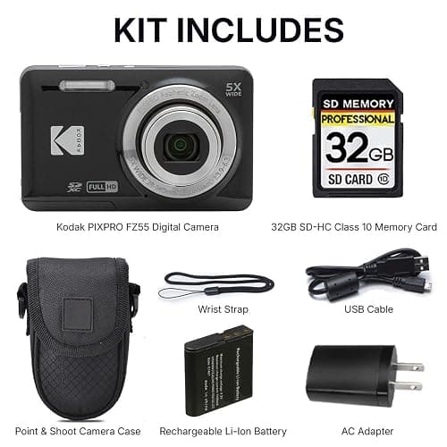 Kodak PIXPRO FZ55 Digital Camera Black | 16MP Compact Point & Shoot, 5X Optical Zoom, 28mm Wide Angle Lens, 1080P Full HD Video, Black + Camera Case & 32GB SD Card thumbnail 2