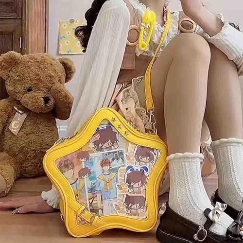 Ita Bag Star Shaped Purse, PU Leather Aesthetic Cute Crossbody Purse, Kawaii Pin Display Clear Shoulder Bag (Bare Bag) - Yellow thumbnail 2