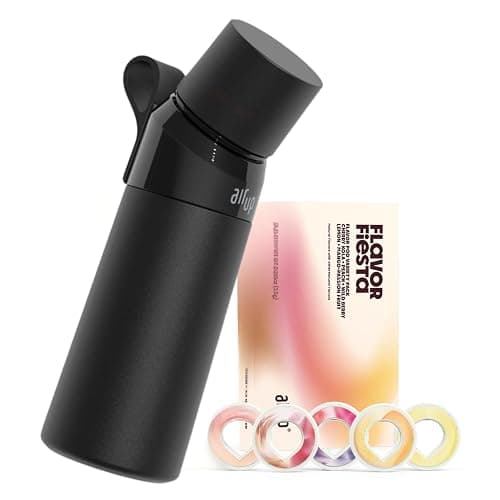 air up® water bottle (16oz) Steel Black + 5x pods Flavor Fiesta | Sugar free flavor pods & Water bottles with straw | Flavored water bottle - Image 1