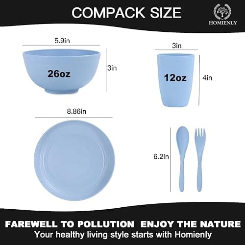 Wheat Straw Dinnerware Sets, 20 PCS Dishes Dinnerware Set Microwave and Dishwasher Safe, Lightweight Unbreakable Dishes, Reusable Dinner Plates Kids Plates and Bowls Sets for Kitchen, Camping - 20 PCS - Multicolor-Light thumbnail 2
