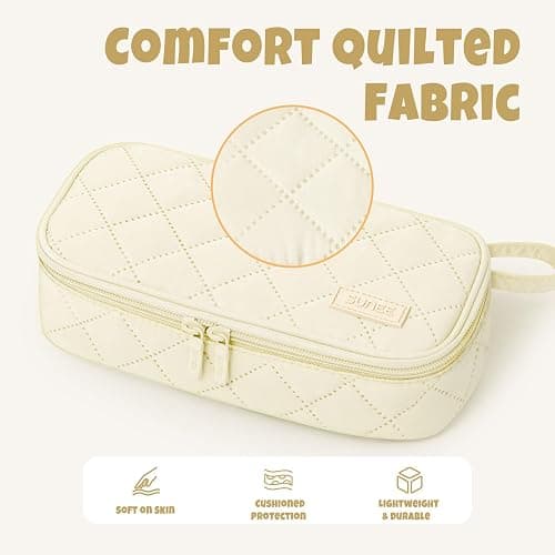 SUNEE Cute Pencil Case, Large Capacity Pencil Pouch Aesthetic Zipper Pencil Bag, Big Storage Pen Organizer for Stationery, Soft Quilted Pencil Box Back to School Supplies for Teen Girls Boys, Cream thumbnail 4