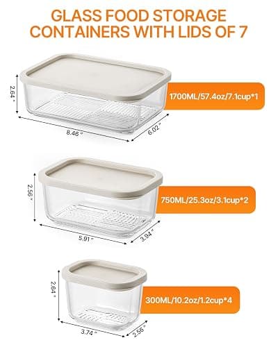 KEMETHY 7 Pack Glass Food Storage Containers with Lids,Stackable BPA Free Glass Meal Prep Containers,Glass Lunch Containers with Lids for Kitchen Storage and Organization- Baking, Microwave, Oven thumbnail 3