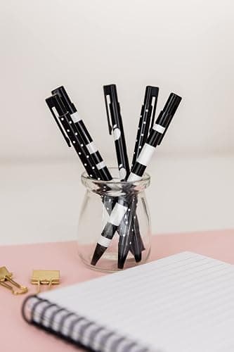 Kate Spade New York Black Ink Pen Set of 5, Cute Plastic Click Pens, Dots and Stripes thumbnail 2