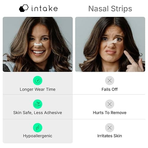 Intake Breathing Nasal Strip Starter Kit (15 Count, Black) - Boost Oxygen Intake, Reduce Snoring, Improve Sleep Quality - Sweat Resistant, Skin Safe Nasal Strips - Extra Strength Snoring Solution thumbnail 3