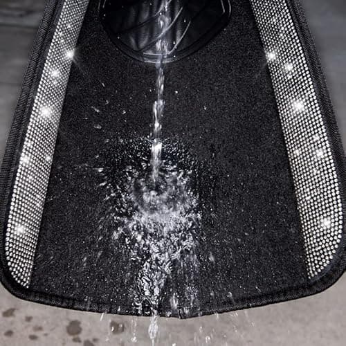 CAR PASS Bling Diamond Car Floor Mats, Shining Rhinestone Carpet Sparkly Glitter Crystal with Anti-Slip PVC Heel Pad Waterproof Universal Fit Automotive SUV,Sedan,Van,Cute Girl Women,4pcs Black Sliver thumbnail 5