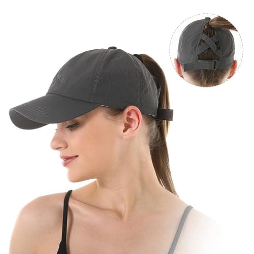 HGGE Womens Criss Cross Ponytail Baseball Cap High Messy Bun Ponycap Trucker Hat Quick Drying Mesh Dad Hat for Outdoor Sports thumbnail 7