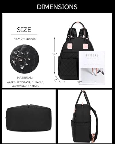LORADI 18 Pockets Large Diaper Bag Backpack with Waterproof Pockets and Stroller Buckle, Convertible Baby Bag (Black-pink, Medium) thumbnail 2