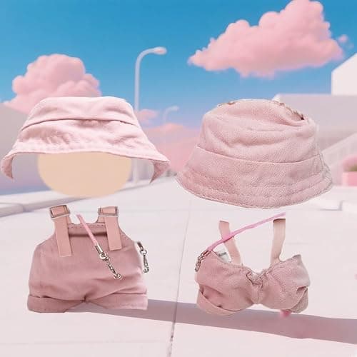 3 Pcs Doll Cloth for 17cm Plush Dolls, Pink Set Include 1 Leggings with Adjustable Straps1 Fisherman's Hat 1 Handbag 1 Glasses for Dolls Premium Outfit Birthday Present for Adult Kids (No Doll) thumbnail 4