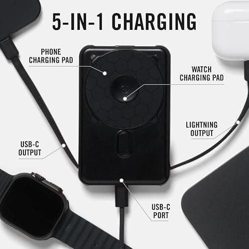 Ridge Magnetic Power Bank Fast Charging - Compatible with MagSafe - Portable Charger Power Bank - with Built in Cable and Wireless Charging, 5-in-1 Charging & Magnetic Attachment (Matte Black) thumbnail 3