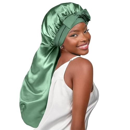 YANIBEST Long Bonnet Satin Bonnet for Sleeping Braid Bonnet with Tie Band Silk Sleep Bonnet for Women Locs - Image 1