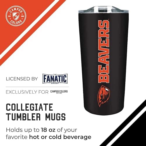 Campus Colors NCAA Stainless Steel Tumbler perfect for Gameday - 18 oz - Double Walled - Keeps Drinks Perfectly Insulated (Oregon State Beavers - Black) thumbnail 4