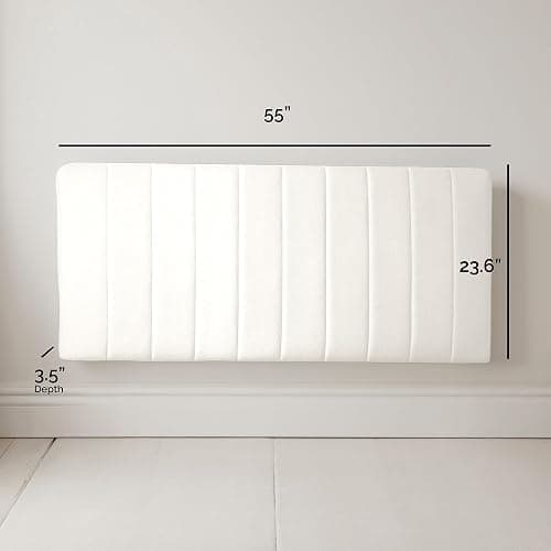Hearth & Harbor Upholstered Full Headboard - Easy Assemble Channel Stitched Headboard Full Size - Wall Mounted Headboards with 3D Soundproof Wall Panels Peel & Stick Floating Headboards, Off White thumbnail 3