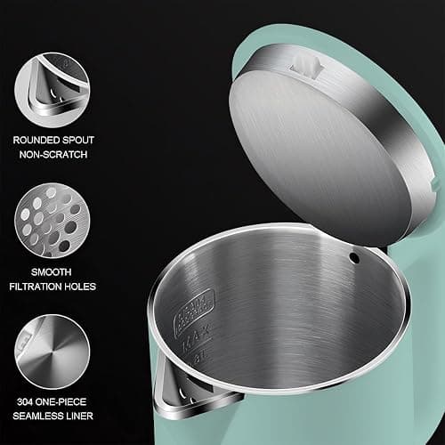 RHD Small Electric Kettle 0.8L, 1000W Fast Boil, Stainless Steel, Green | Auto Shut-Off, Boil-Dry Protection, Mini Travel Kettle for Dorm Hotel, Coffee Tea RV Office thumbnail 4