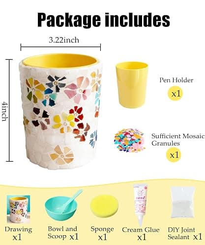 YUCHIYA DIY Glass Mosaic Pen Holder Craft Kit - Complete Materials Package for Beginners, Personalized Handmade Gift for Birthdays Holidays, Educational Art Set Develops Hands-On Skills (Blossoms) thumbnail 2