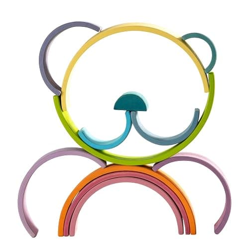 MERRYHEART Wooden Rainbow Stacking Toy, 12 Piece Multicolor Wooden Arch Stacker, Extra Large Pastel Bow Shaped Stacking Toy, Nesting Puzzle Building Blocks Educational Toys for Kids Toddlers thumbnail 5