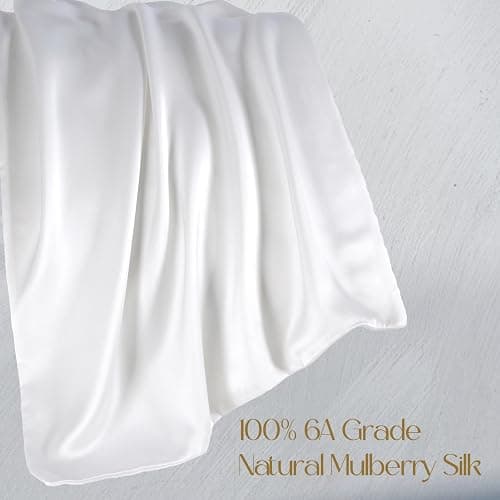 ZIMASILK 100% Pure Mulberry Silk Pillowcase 2 Pack, Soft and Smooth,Both Sides Premium Grade 6A Silk,600 Thread Count,with Hidden Zipper (Queen 20''x30'',White) thumbnail 2