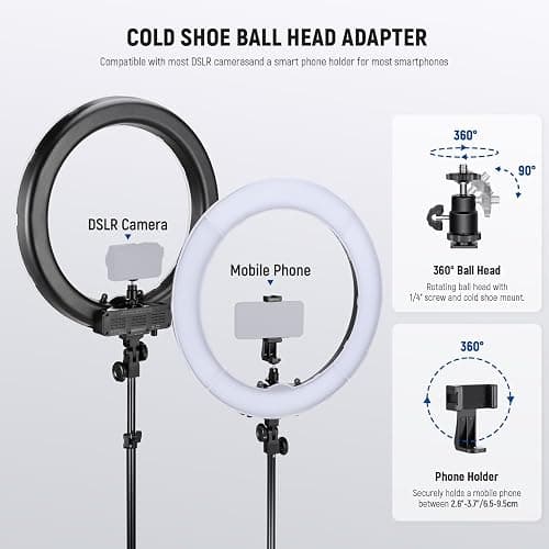 NEEWER 55W 18"/45cm Ring Light Kit [New Version], 5600K Dimmable LED Ringlight Tripod Stand Phone Holder for iPhone Selfie Makeup Lash Tattoo Studio Photo Video Recording Photography Lighting, RL-18 thumbnail 8
