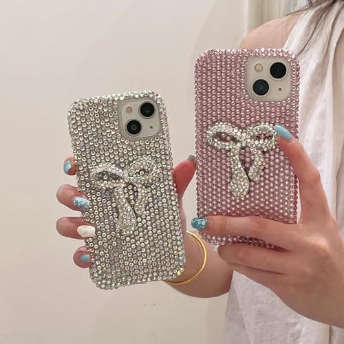 Threesee for iPhone 14 Bling Glitter Case,3D Cute Bow Diamond Women Girls Cover Luxury Shiny Sparkle Crystal Rhinestone Gems Bumper Phone Case for iPhone 14 6.1 inch thumbnail 4