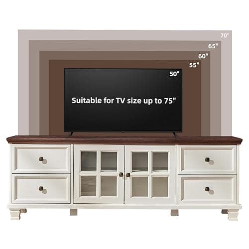 SAVOR LIFE TV Stands for Living Room, Farmhouse Entertainment Center, Rustic Wood TV Stand with Drawers for 75 Inch TV, White thumbnail 5