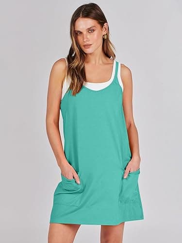 Prinbara Women Athletic Tennis Dress Summer Workout Sports Mini Romper Dress Built in Shapewear Shorts Sundress 2025 Outfits - Lake Blue - Small thumbnail 2