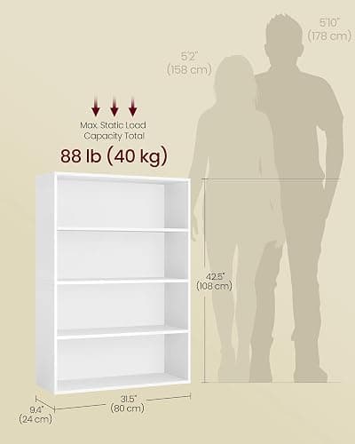 VASAGLE Custos Collection - Bookshelf, 4-Tier Bookcase, Book Shelf, Open Storage Shelf, 9.4 x 31.5 x 42.5 Inches, for Living Room, Home Office, Dining Room, Cloud White ULBC174W01 thumbnail 3