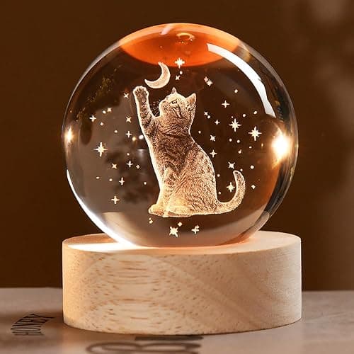 3D Cat Gifts for Women 60mm Crystal Ball Cat Lovers Gift Decor Cat Themed Gifts Lamp Glass Ball for Birthday Mothers Day Christmas Birthday - Image 1
