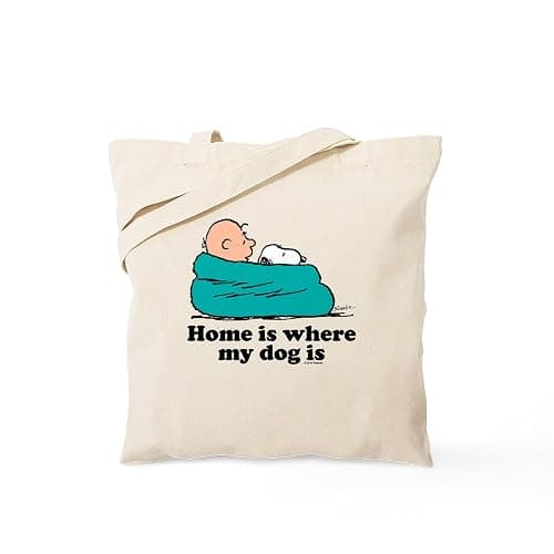 CafePress Snoopy Home Is Where My Dog Is Reusable Beige Canvas Bag | Reusable Natural Beige Canvas Tote Shopping Bag - Image 1