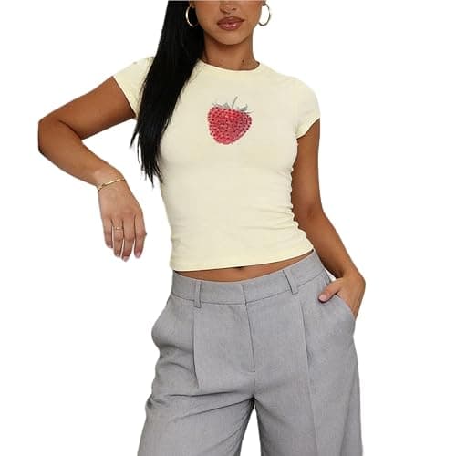 Womens Basic T Shirts Summer Tops Graphic Short Sleeve Crop Tops Cute Y2k Baby Tee Going Out Clothes - Image 1